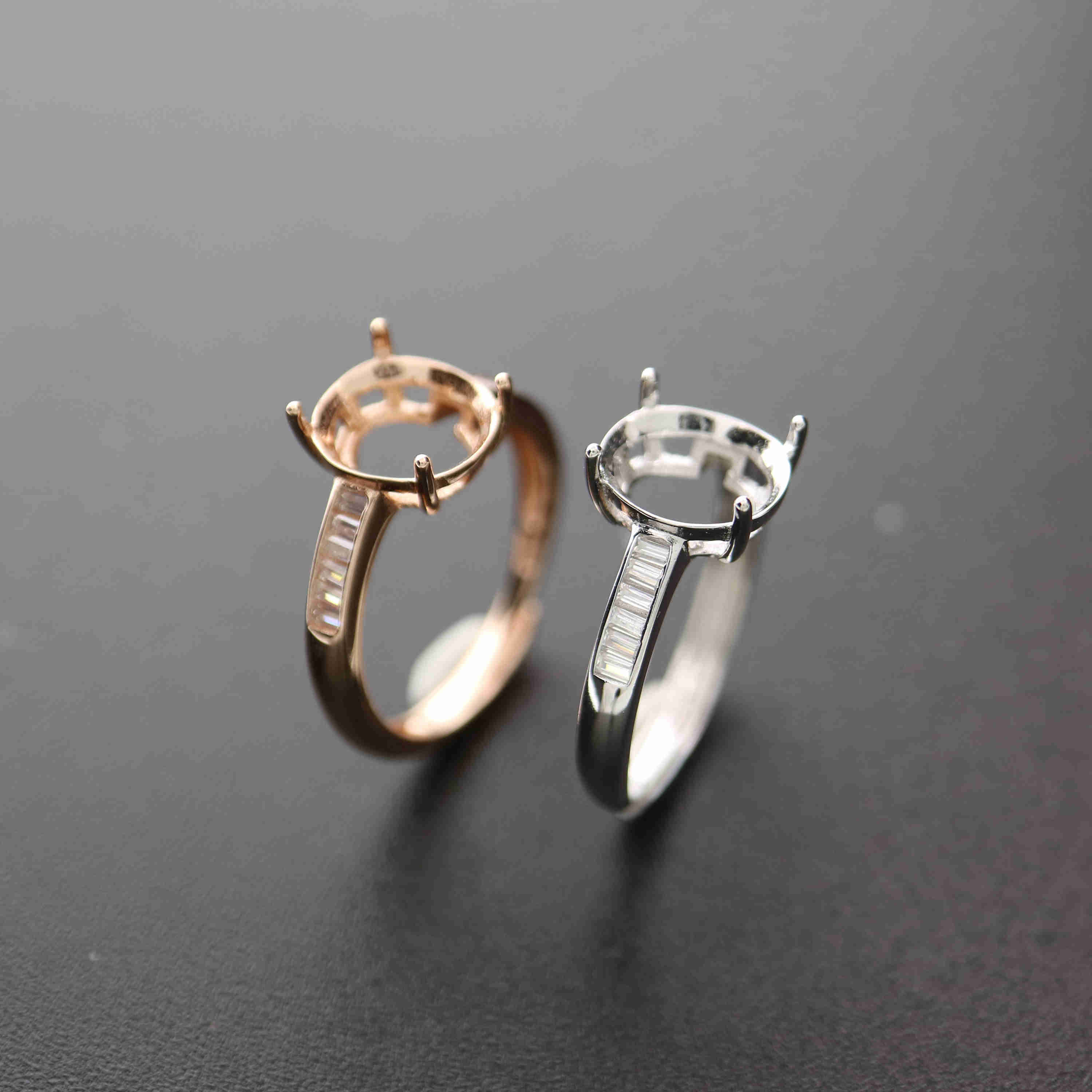 1Pcs Multiple Sizes Oval Simple Rose Gold Silver Gems Cz Stone Prong Bezel Solid 925 Sterling Silver Adjustable Ring Settings 1224011 - Click Image to Close
